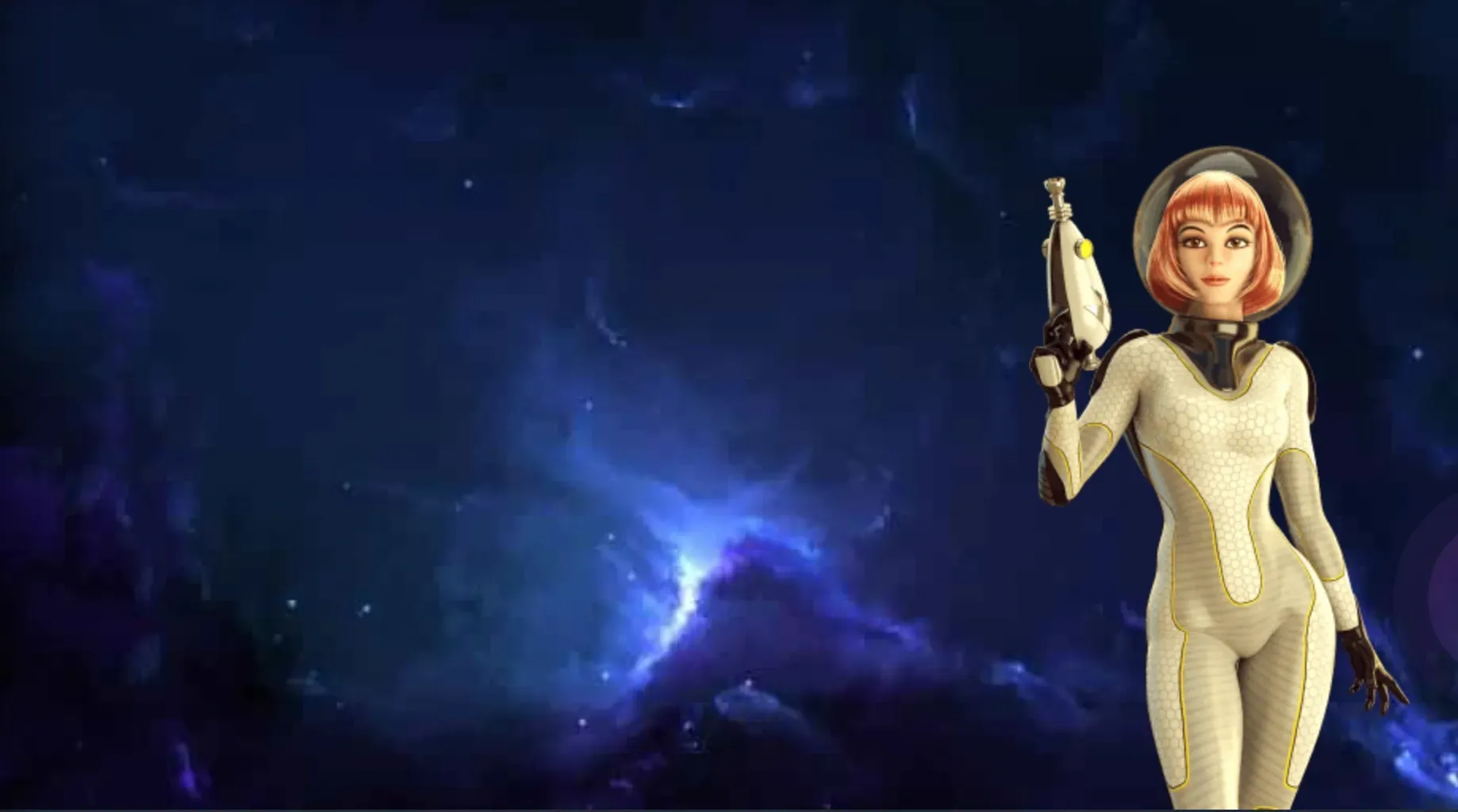 Kobieta astronautka z pistoletem laserowym w Buran Casino